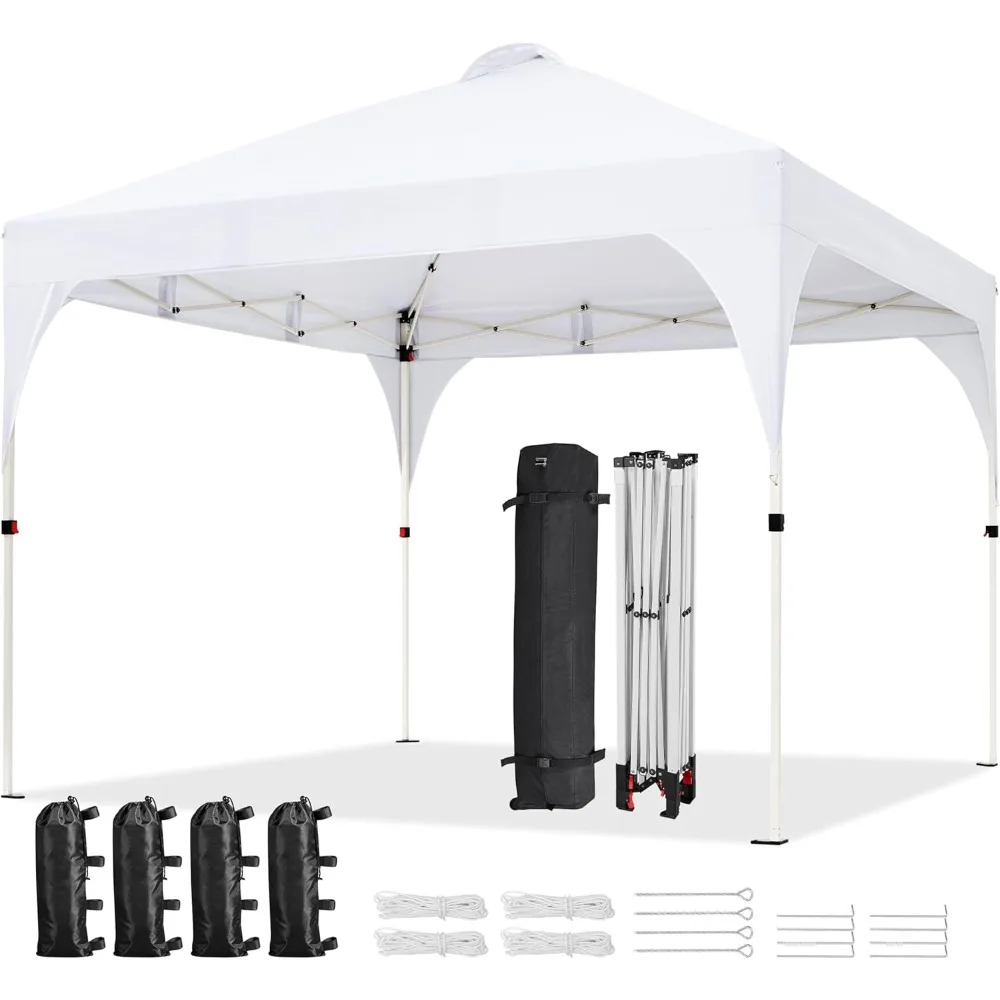 10x10 Pop Up Canopy Tent with Vent, Instant Sun Shelter Canopy with Wheeled Bag, 4 Sandbags, 12 Stakes & 4 Ropes,  White