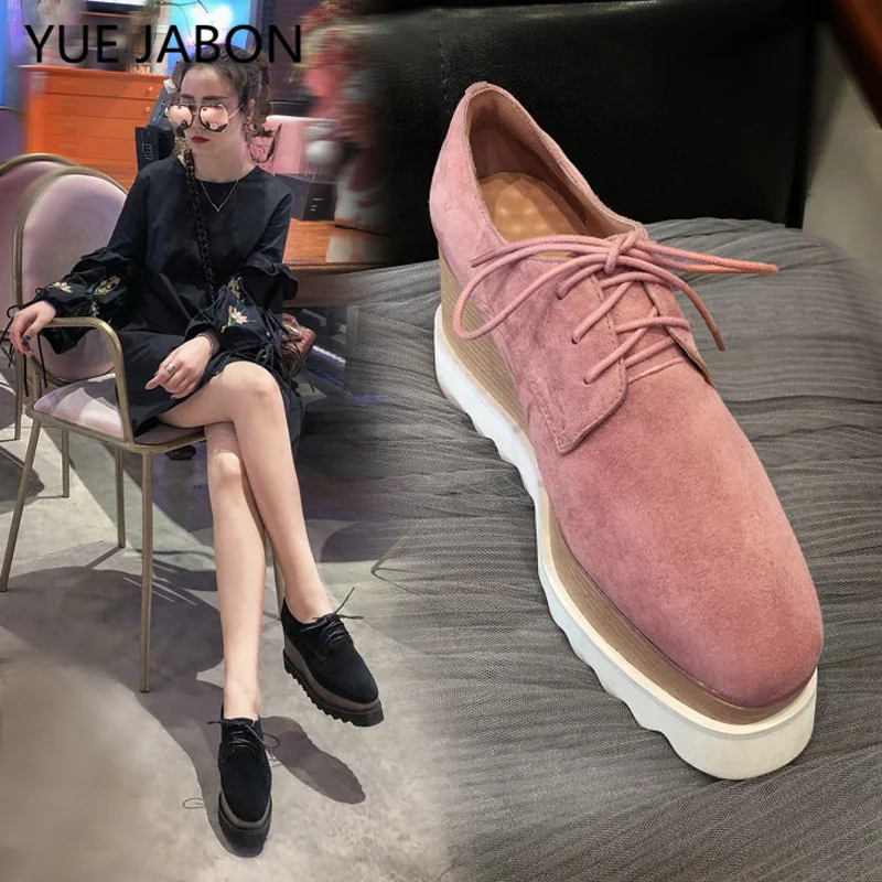 Pink New Women Sneakers Cow Suede Waterproof Wedges Platform Outdoor Running Shoes Gladiator zapatos de mujer Heel Sneakers