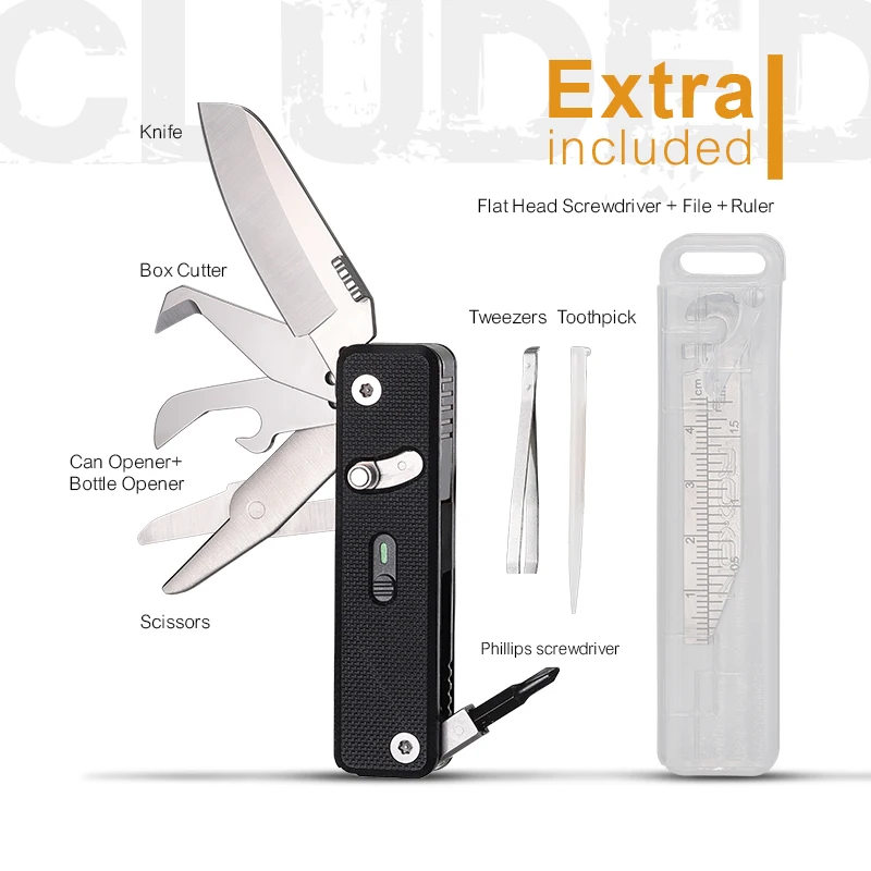 ROXON S504G Mini Multifunctional Back Clip, Interchangeable Outdoor Camping Multi Knife Scissors, Practical Folding Knife
