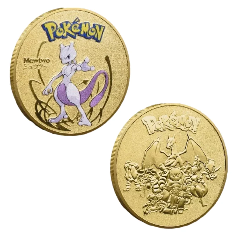 Pokemon Commemorative Coin Handsome Mewtwo Greninja Kawaii Pikachu Mew Genesect Exquisite Anime Collect Gifts Toys Send Stent