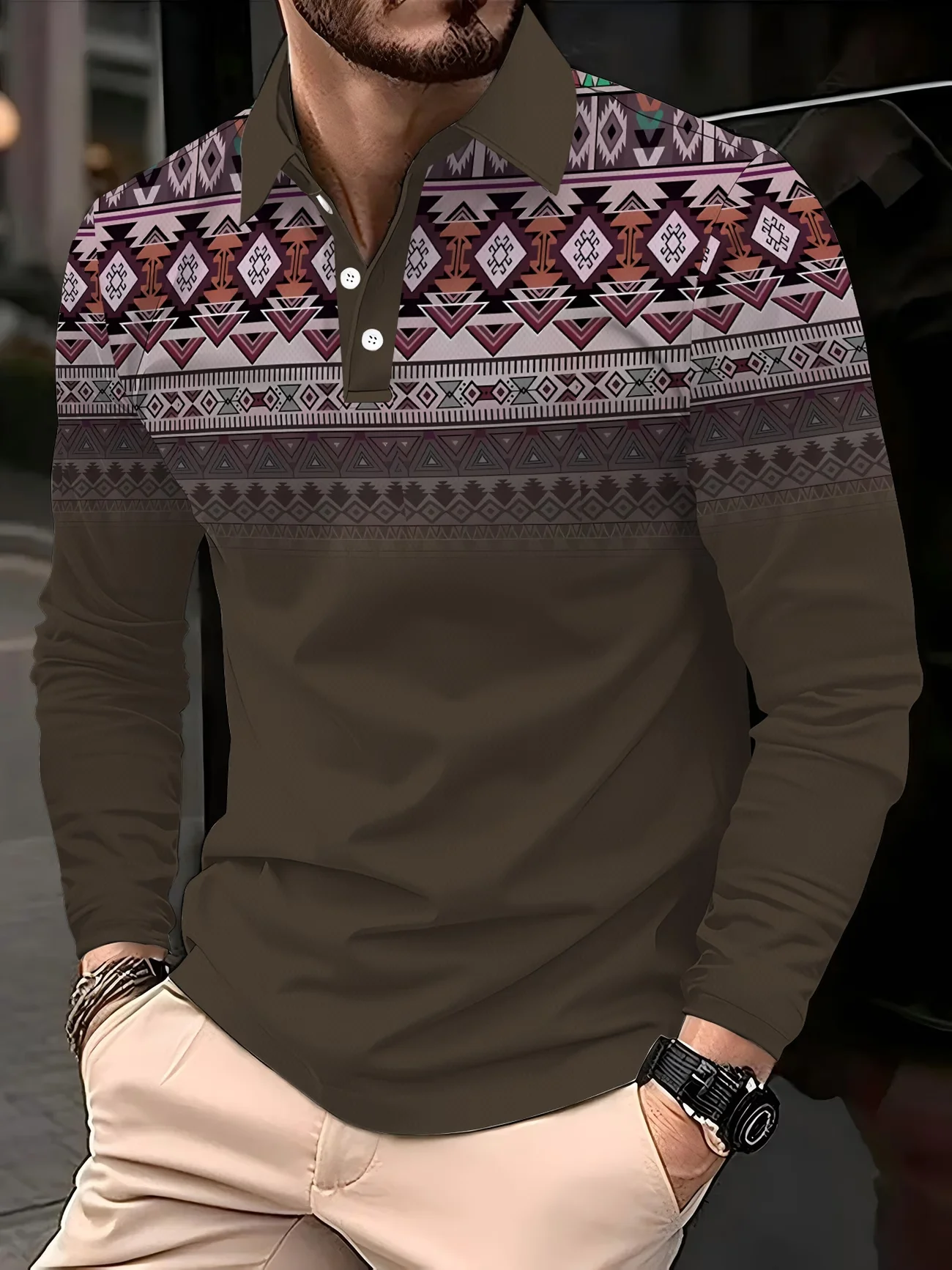 Men's collar long sleeved button polo shirt suitable for outdoor work, daily leisure, and various wearing scenarios