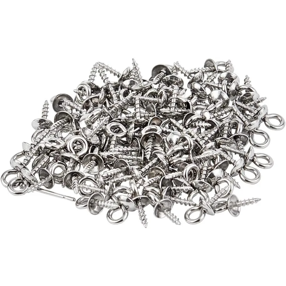 150pcs 10x4mm Stainless Steel Screw Eye Pin Peg Bails Small Screw Eye Pins Clasps Hooks 1.5mm Pin Eye Screws Connectors