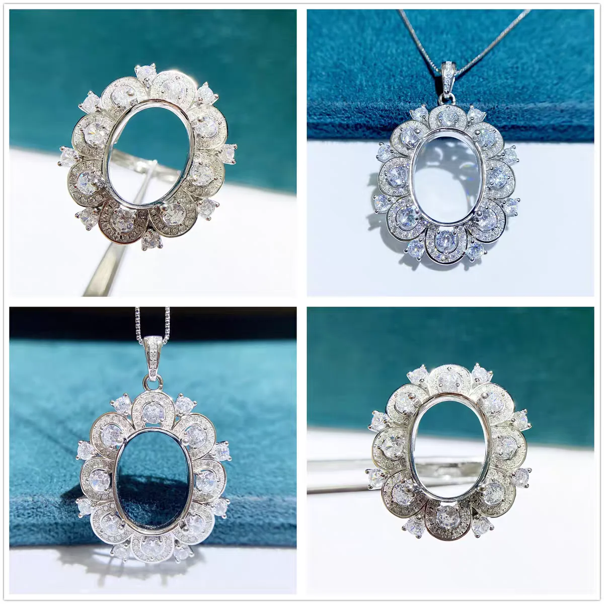 MeiBaPJ 12mm*16mm Big Stones Jewelry Set Holder Pendant Ring 2-pieces Suit Fine Wedding Jewelry for Women