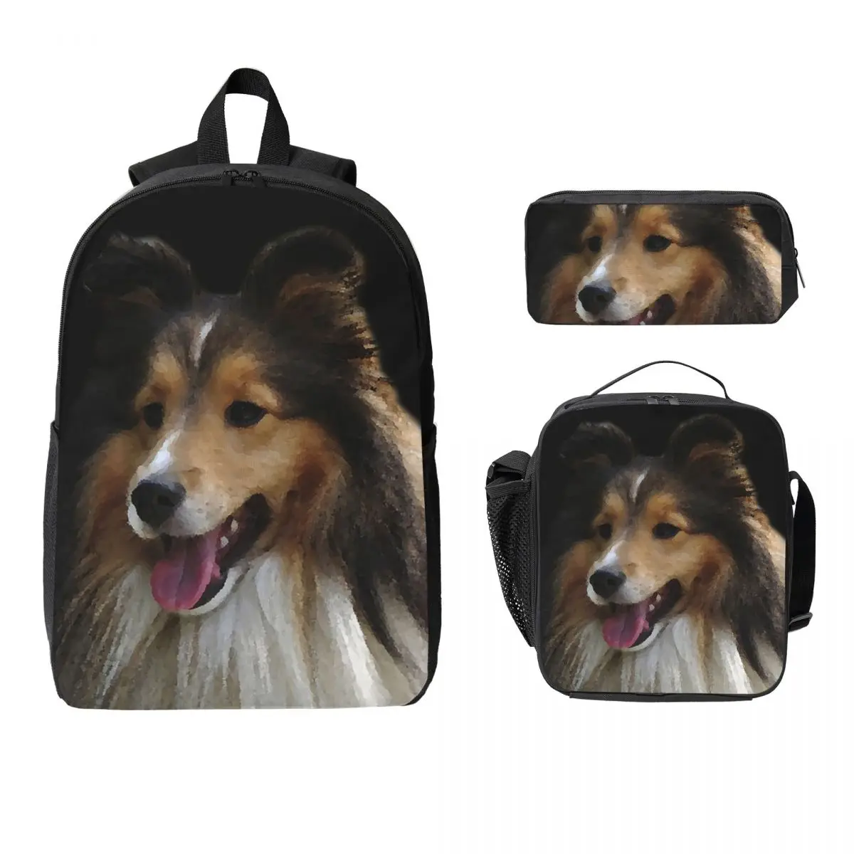 

Sheltie Dog (7) Backpack Student Boys Girls BookBag School Bag Computer Shoulder Bags 3ps Insulated Lunch Bag Pencil Case