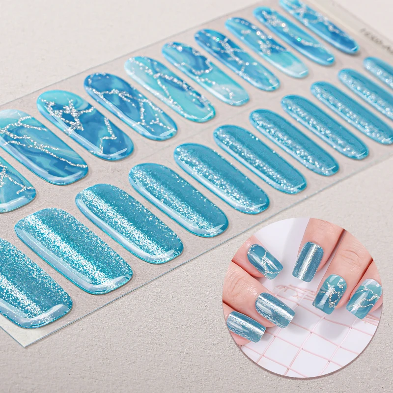 22 Tipsy Błyszczące Naklejki na Paznokcie Żelowe Bez UV Gradient Marmur Pełne Pokrycie Długotrwałe Paski Żelowe do Paznokci DIY Dekoracja Manicure