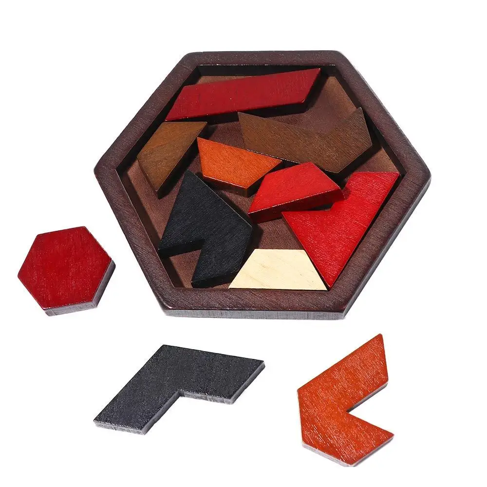Puzzle Game Hexagonal Geometric Shape Puzzles Board IQ Brain Teaser Tangram Board Educational Toys