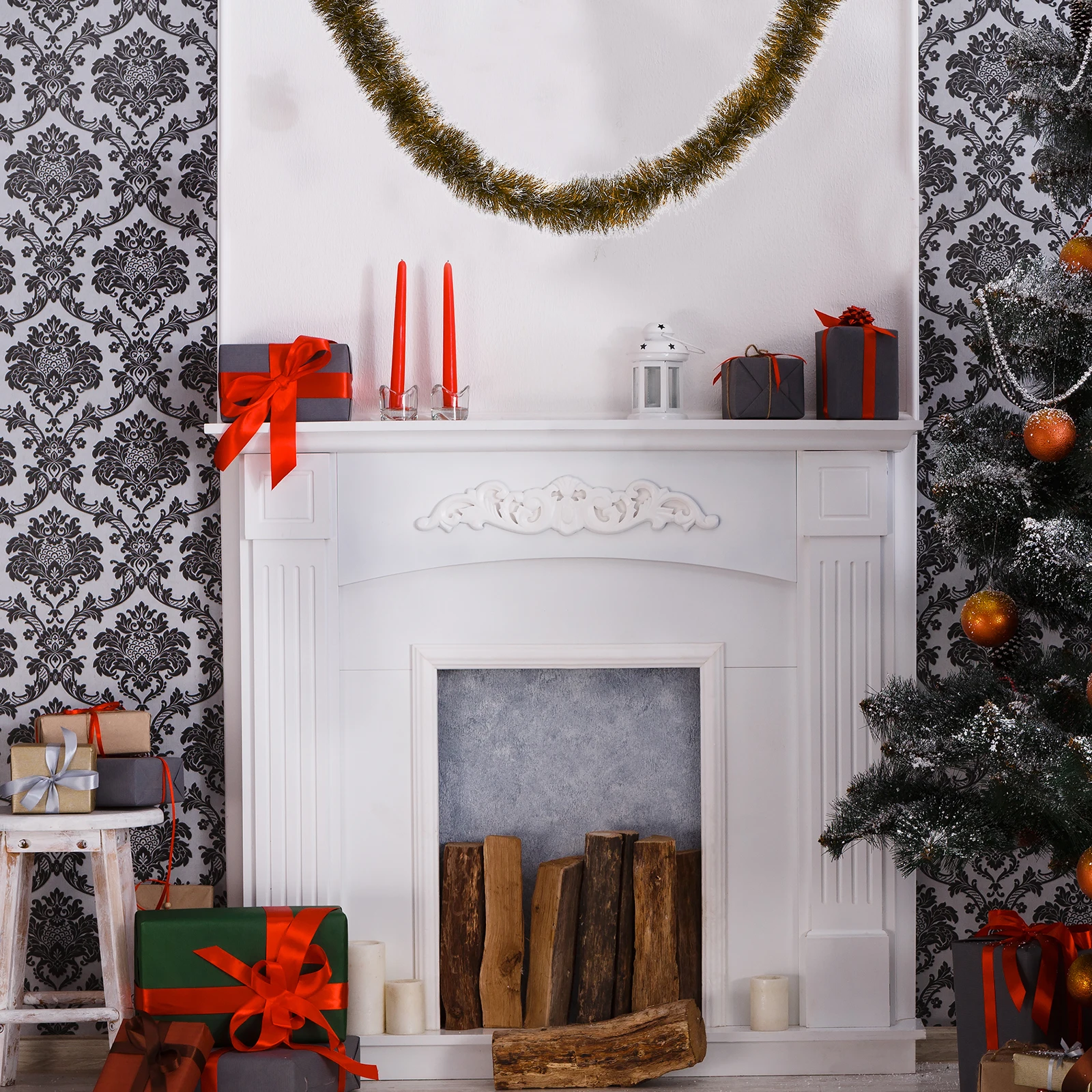 

Christmas Decoration Ribbons Garlands for Holiday Tinsel Wall Hanging Decorations Bedroom Pentagram Shiny