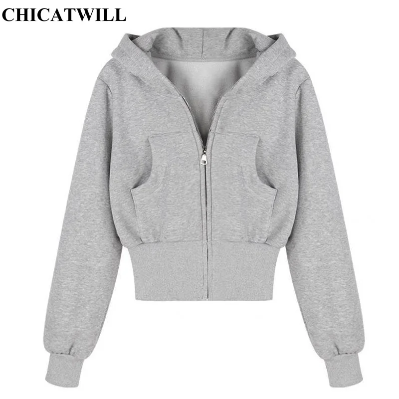 CHIC Autumn Winter Casual Women's Zipper Hooded Jackets College Girls Classic Slim Long Sleeves Sporty Short Outerwear Female