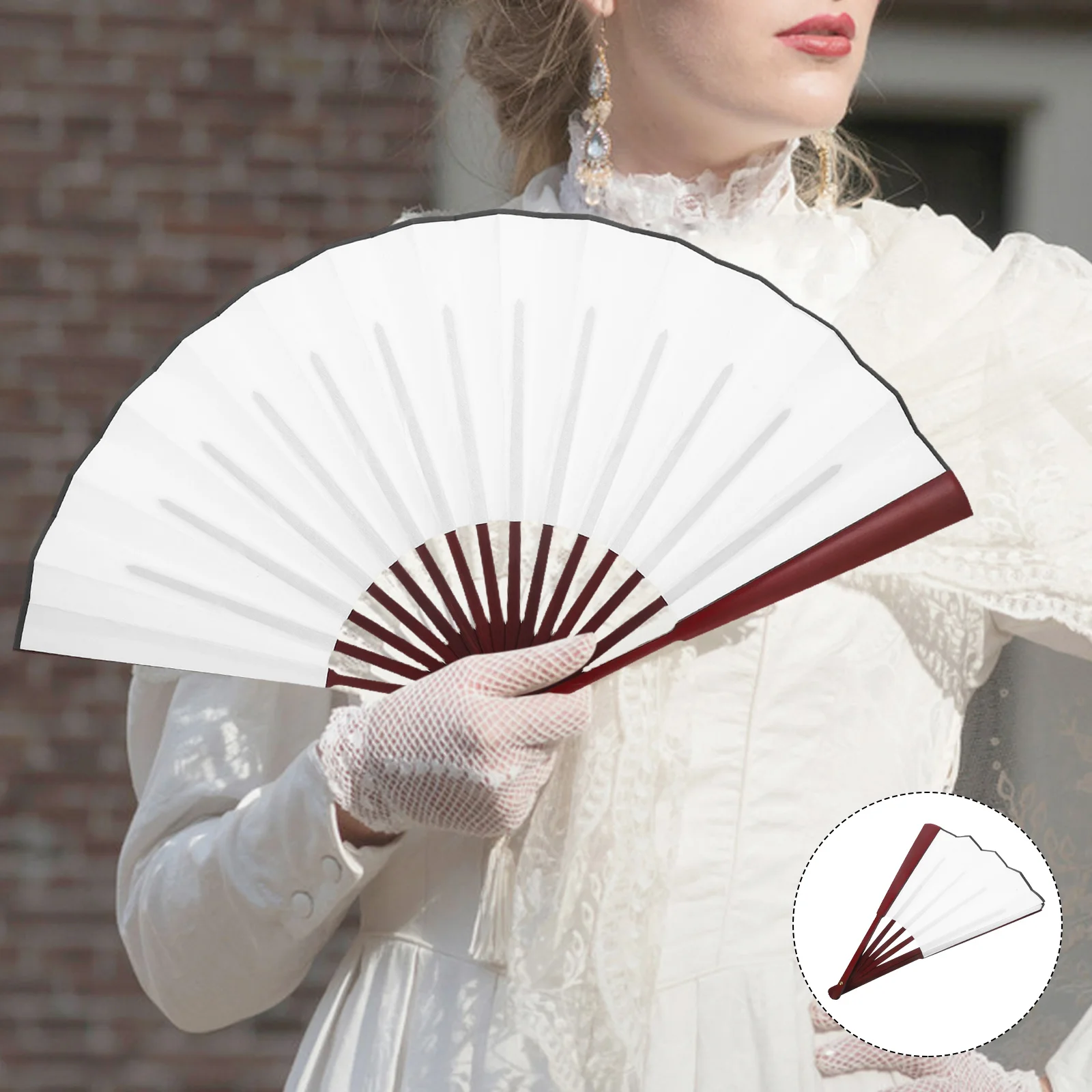 

2Pcs 10 Inch Blank Handheld Fabric Folding Fans Chinese Style for Summer Cooling Silent Comfortable Experience White