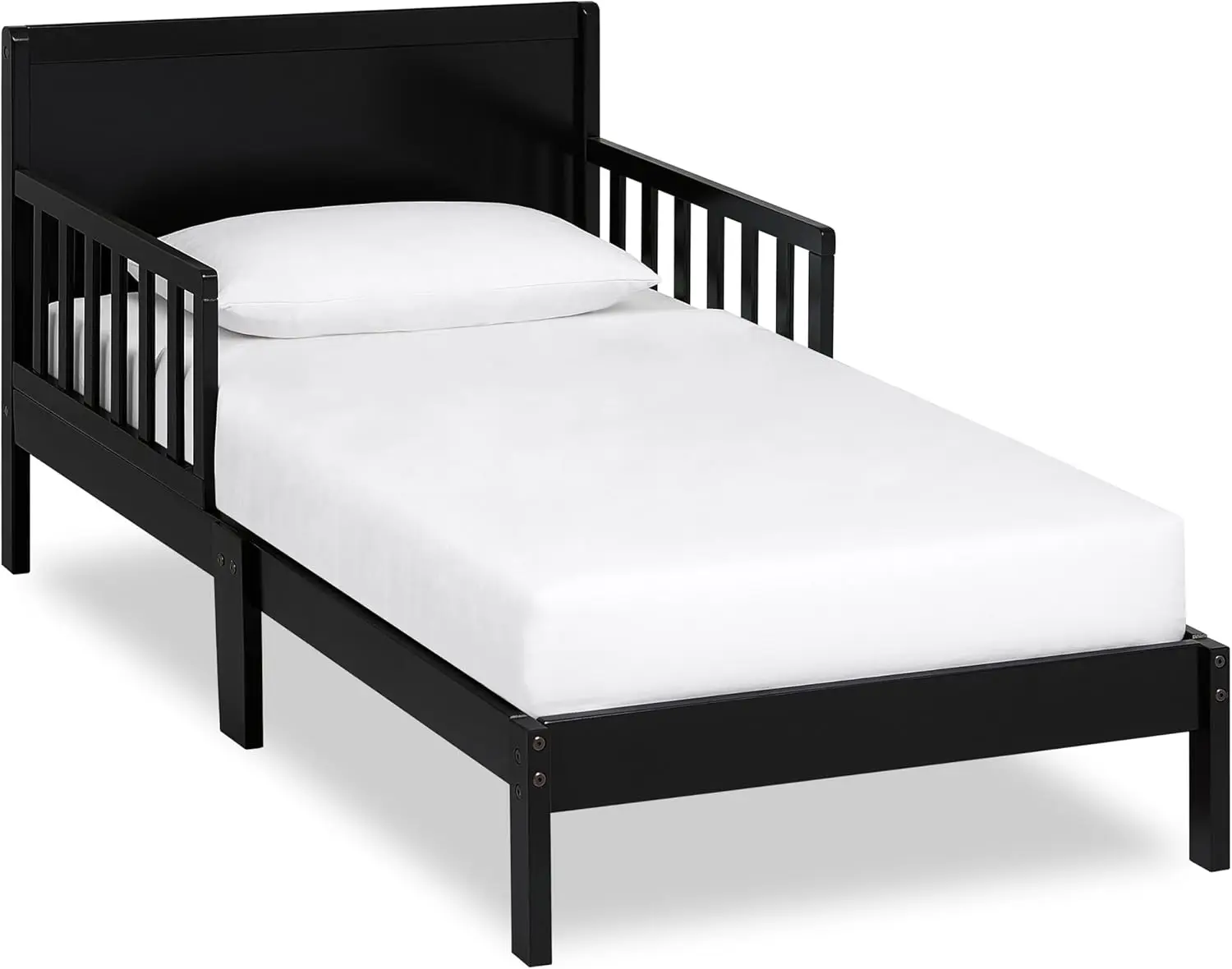 

Black Wooden Toddler Bed with Safety Rails, Low-to-Floor Design, Greenguard Gold & JPMA Certified, Non-Toxic Pinewood Finish