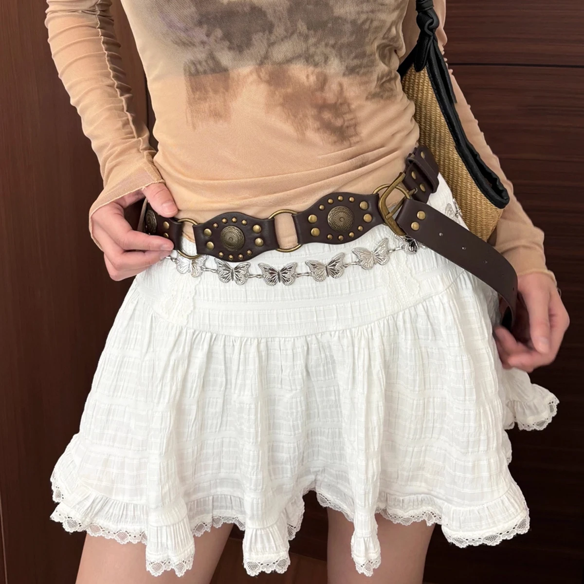 حزام رعاة البقر الغربي للنساء جديد أمريكي حجم كبير حزام برشام بني عتيق عالي الجودة حزام جينز متعدد الاستخدامات مع نمط Ins #3