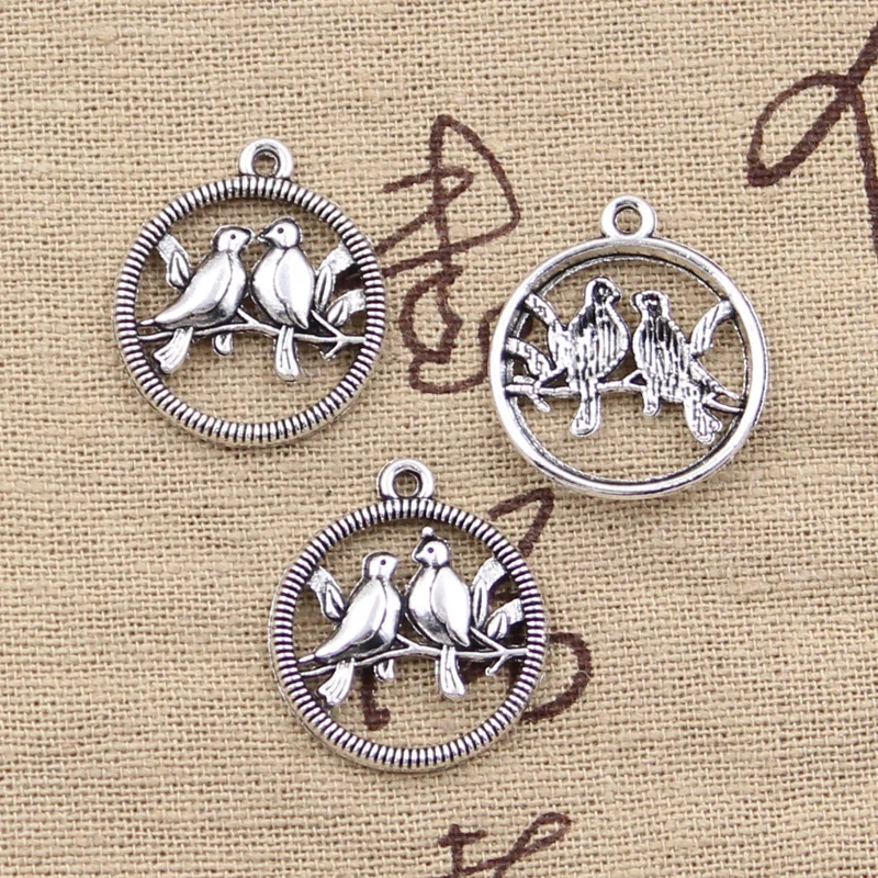 15pcs Charms Lover Bird 23x20mm Antique Silver Color Pendants Making DIY Handmade Tibetan Finding Jewelry