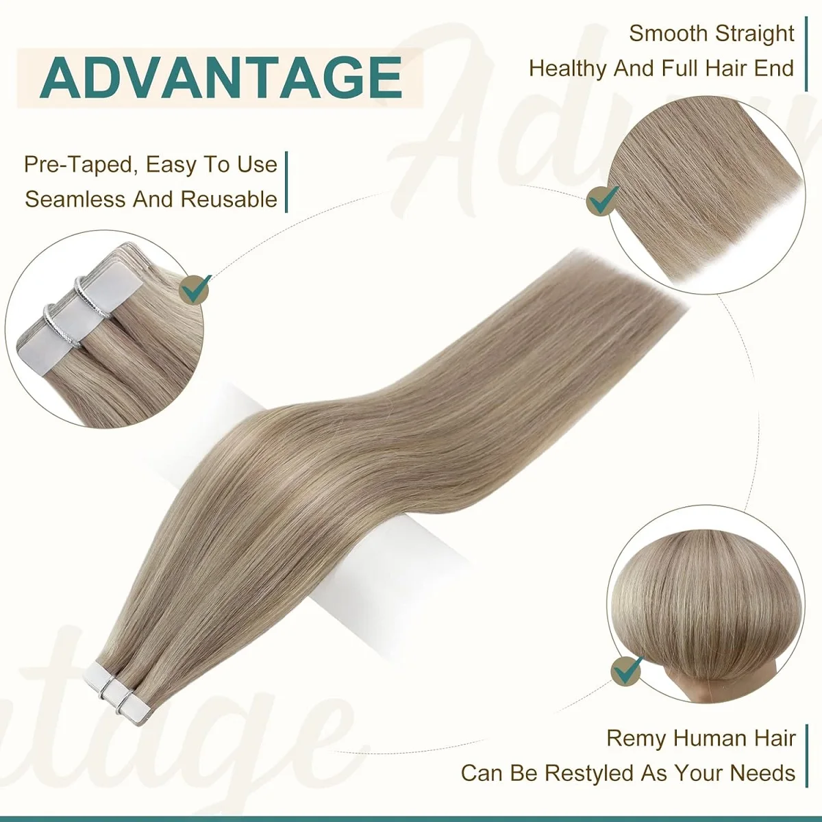 شريط غير مرئي في وصلات الشعر وصلات شعر ريمي حقيقية للنساء أشقر رمادي مختلط البلاتين أشقر مستقيم قطع الشعر