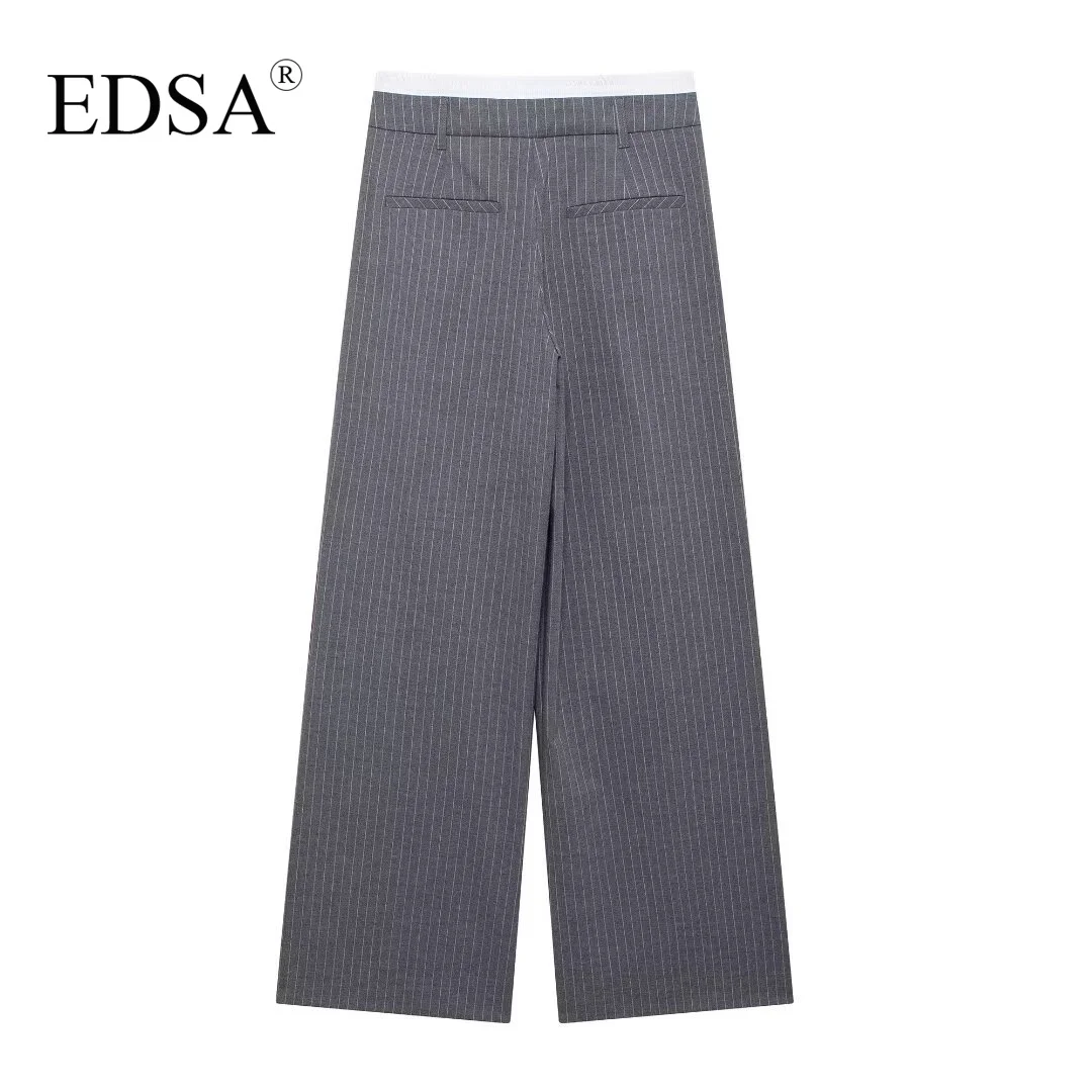 EDSA Women Pinstripe Pants Fashion High Waist Trousers Female Autumn Casual Streetwear Basic Ladies Pants