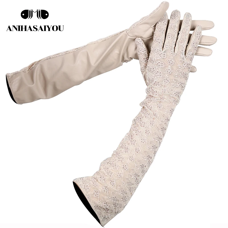 NEW Fashion Accessories long leather gloves sheepskin long lace gloves  Banquet women\'s leather gloves Four color options-2017