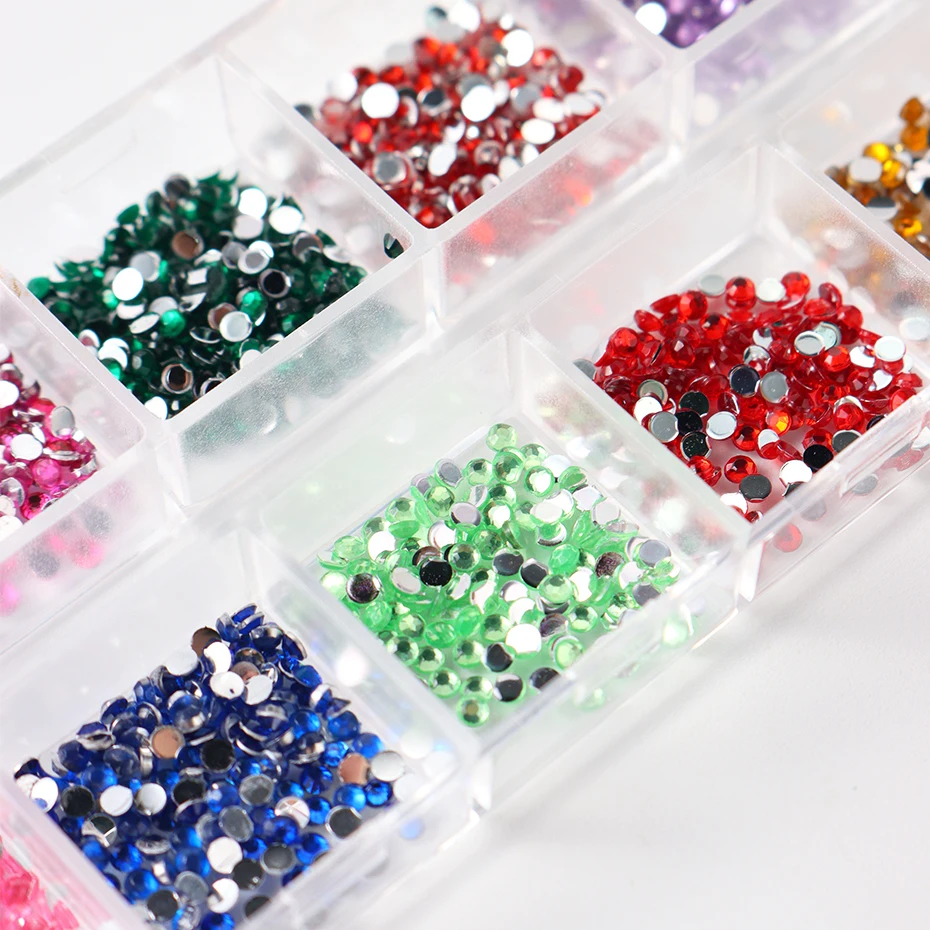 12 สีมินิคริสตัลเล็บ Art Rhinestones 2mm Flatback อัญมณีที่มีสีสันอัญมณีตกแต่งอเนกประสงค์สําหรับเล็บเครื่องประดับอุปกรณ์เสริม