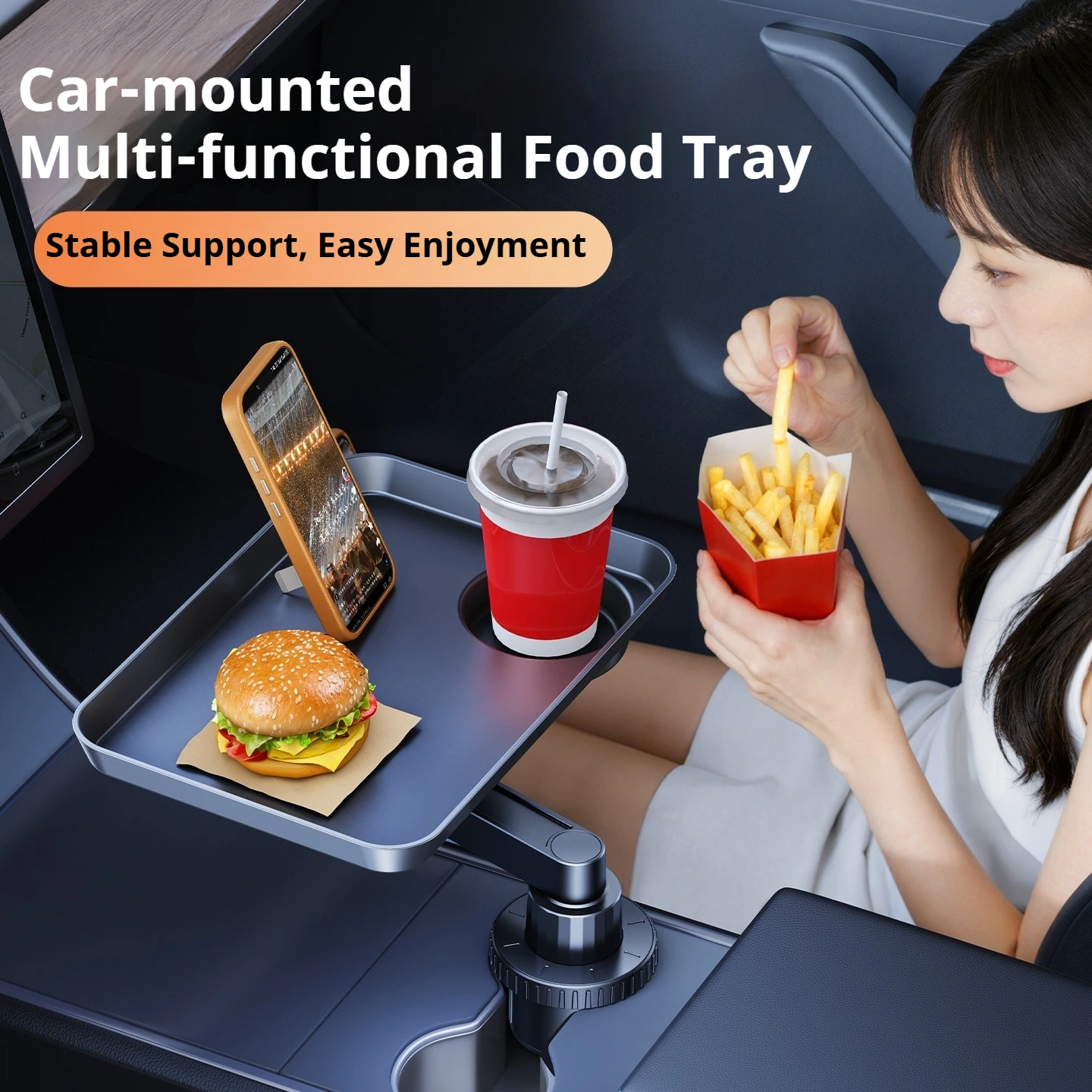Eary Car Cup Holder Tray Table Swivel Food Tray for Eating Drinking Sauce Holder Front Rear Seat Car Accessories for Road Trip