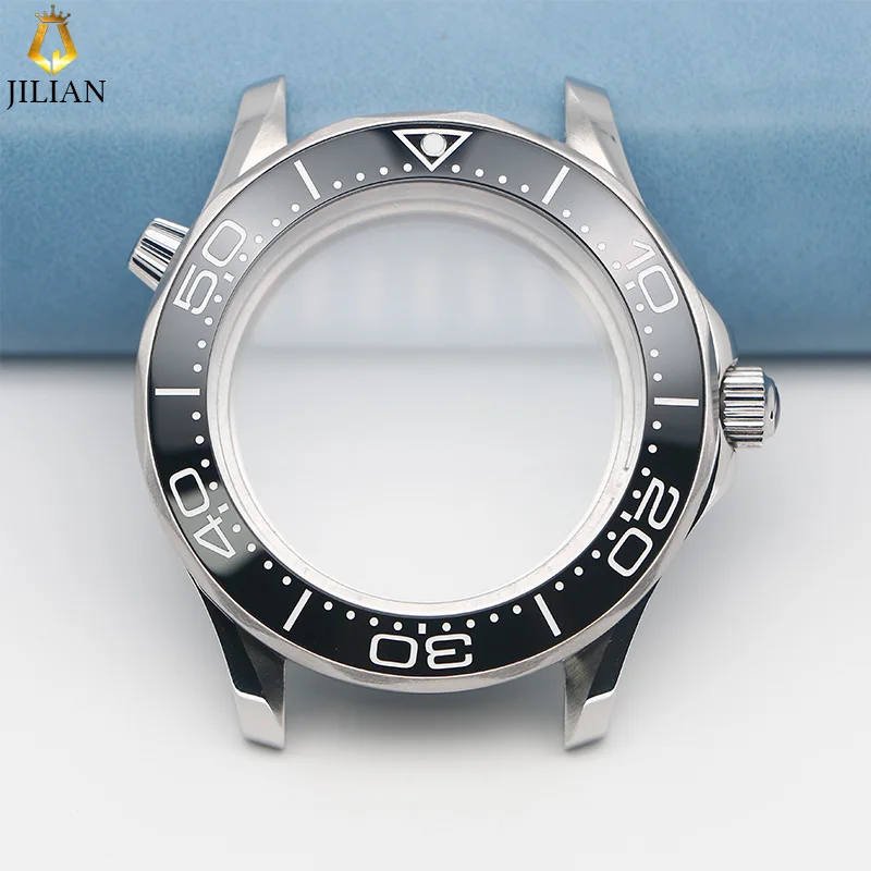 42mm Silver Seamaster 300 Mechanical Case With Black Ceramic Bezel Fit NH35 NH36 Movement Seamaster 300 Case Modification Kits