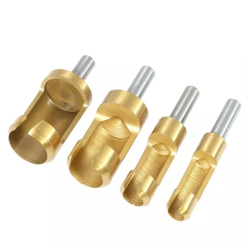 4Pcs/set Titanium Coated Shank Barrel Cork Drill Bit Plug Cutter Bored Hole Tenon Drills Hole Saw Arbors Woodwork Tools