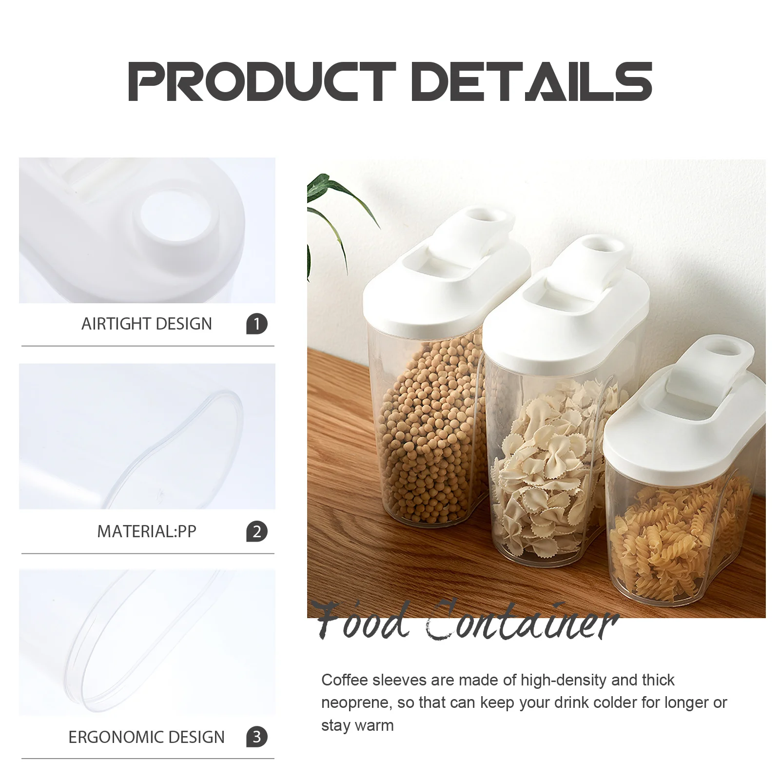 

Clear Airtight Grain Storage Jar Ergonomic Design Freshness Sealed Food Container For Pantry Kitchen Coffee Beans Dry