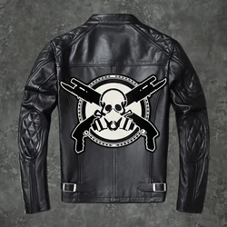 Double Gun Skeleton Embroidery Patch  Motorcycle Rider Personalized Leather Jacket And Vest Clothing Accessories Hand Sewing