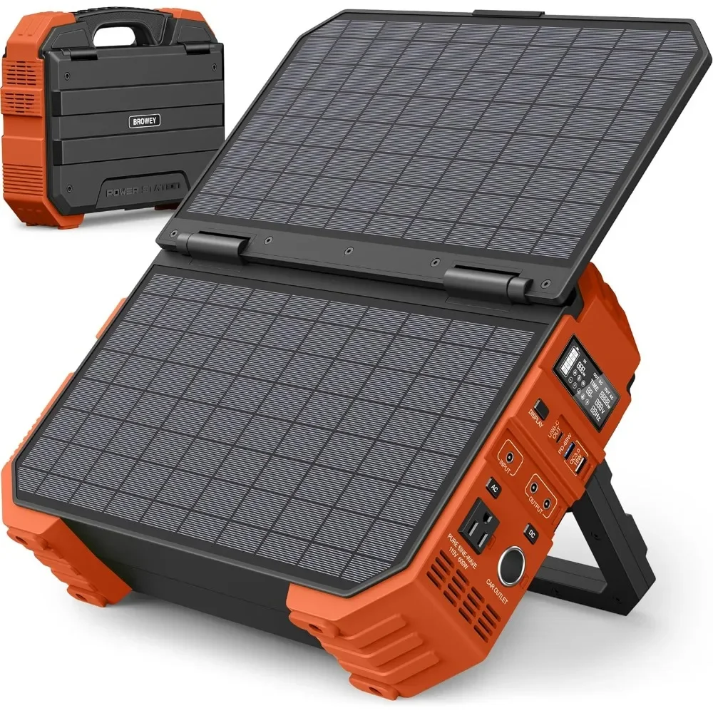 

Portable Power Station with Built-in Solar Panel, 614WH/192000mAh LiFePO4 Battery Pack, 600W Solar Generator