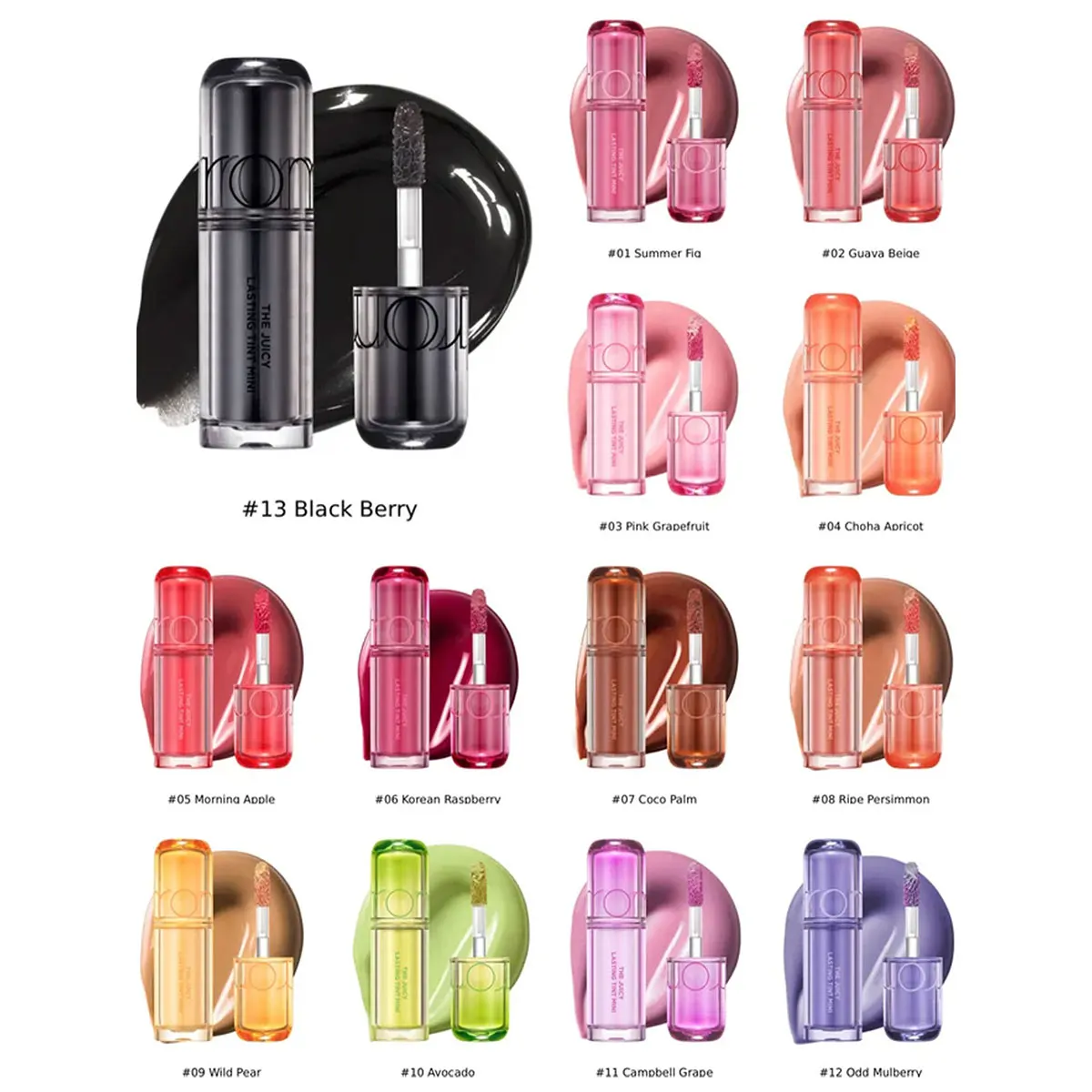 rom&nd THE JUICY LASTING TINT MINI، نسيج لامع عصير، خفيف الوزن غير لزج، تصميم محمول، ساحر، K-Beauty، مكياج كوري