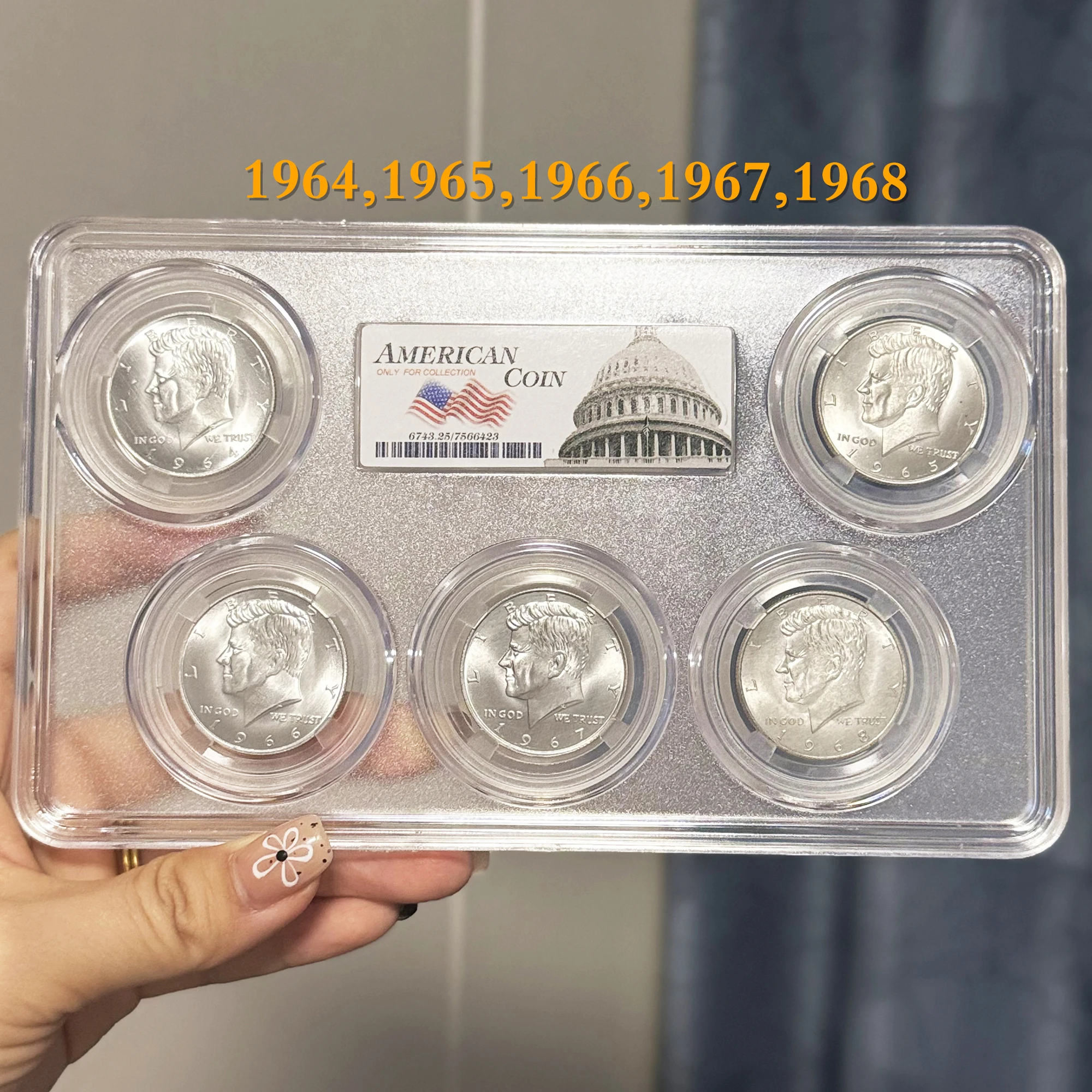 5 قطعة/المجموعة 1964-1968 الولايات المتحدة لينكولن نسخة عملات تذكارية مع صناديق واقية دائرية معدنية ديكور هدايا العيد