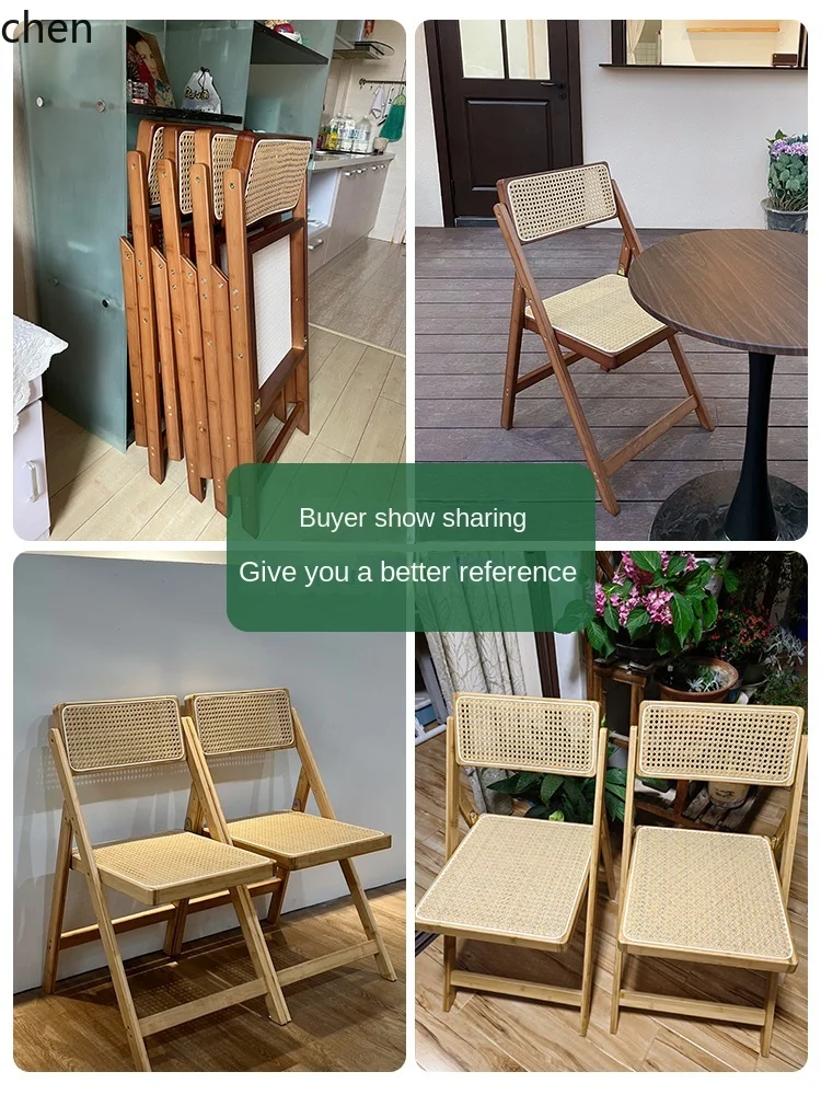 YFY Rattan Chair Household Folding Chair Bamboo Solid Wood Stool Dining Chair with Backrest