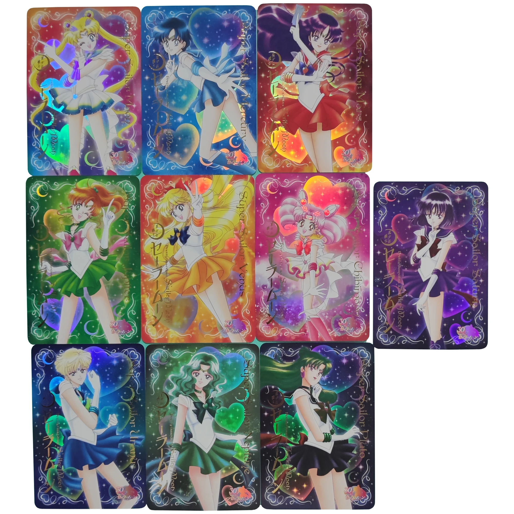 10Pcs/set Anime Girls Flash Card 30th Anniversary Tsukino Usagi Hino Rei Aino Minako Kawaii Gift Toys Game Anime Collection Card