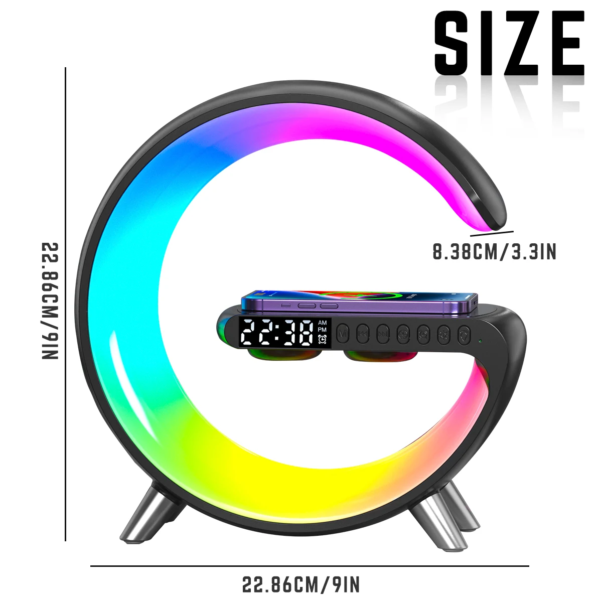 Luz noturna para decoração de casa, estação de carregamento sem fio multifuncional, despertador, alto-falante, controle por aplicativo, lâmpada rgb