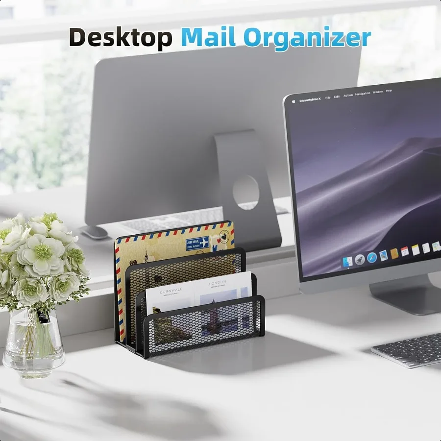デスク用メールオーガナイザー 3スロットメッシュメタルメールホルダーカウンタートップレターホルダーオフィスデスクトップ封筒とドキュメントストレージラック
