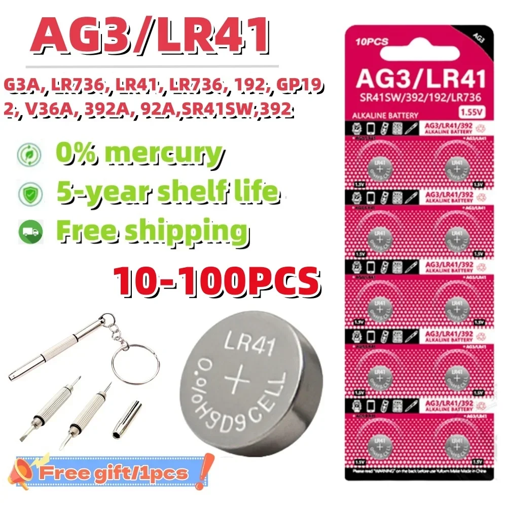 10-100PCS LR41 AG3 L736 192 392 384 1.5V Alkaline Button Cell Cross Ref SR41For Thermometer Glucose Meter Calculator Watch Laser