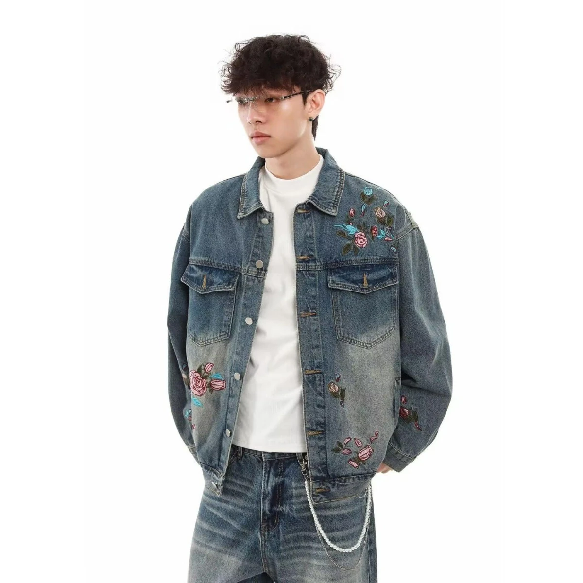 

New Chinese Sle Lightweight Denim Jaet Men's Spring Autumn New Heavy Embroidery ort Size M ort Jaet Top