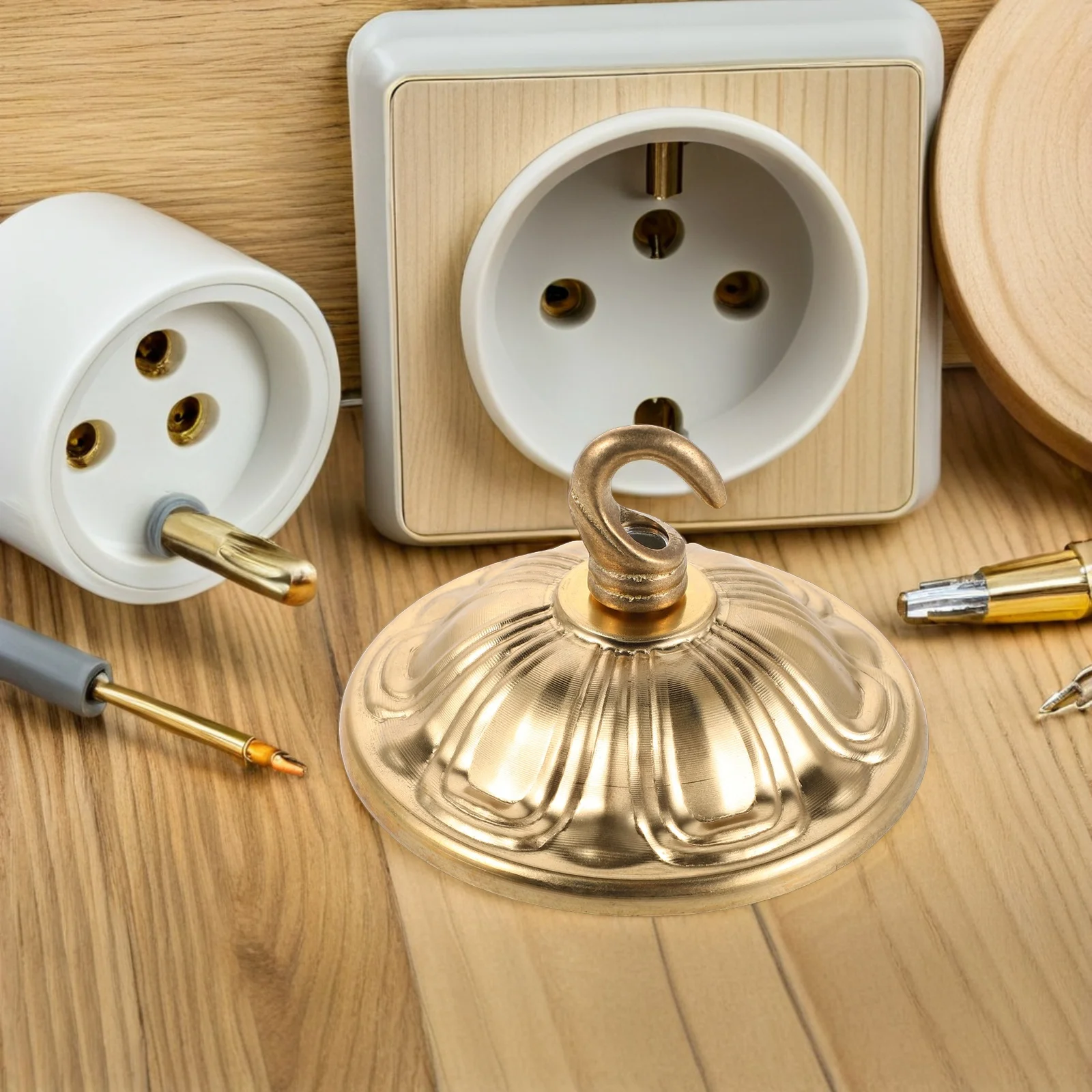 

1pcs Ceiling Canopy Plate Copper Pendant Lamp Holder Sturdy Hanging Hook For Safe Installation Fits Various Light Fixtures -