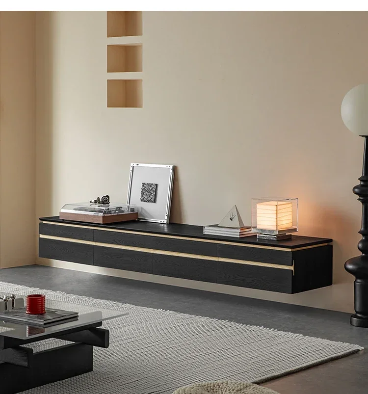 

QQWabi Sandy Wind Solid Wood Living Room Home Floor Cabinet Modern Simple Black Ash Wood Storage TV Cabinet