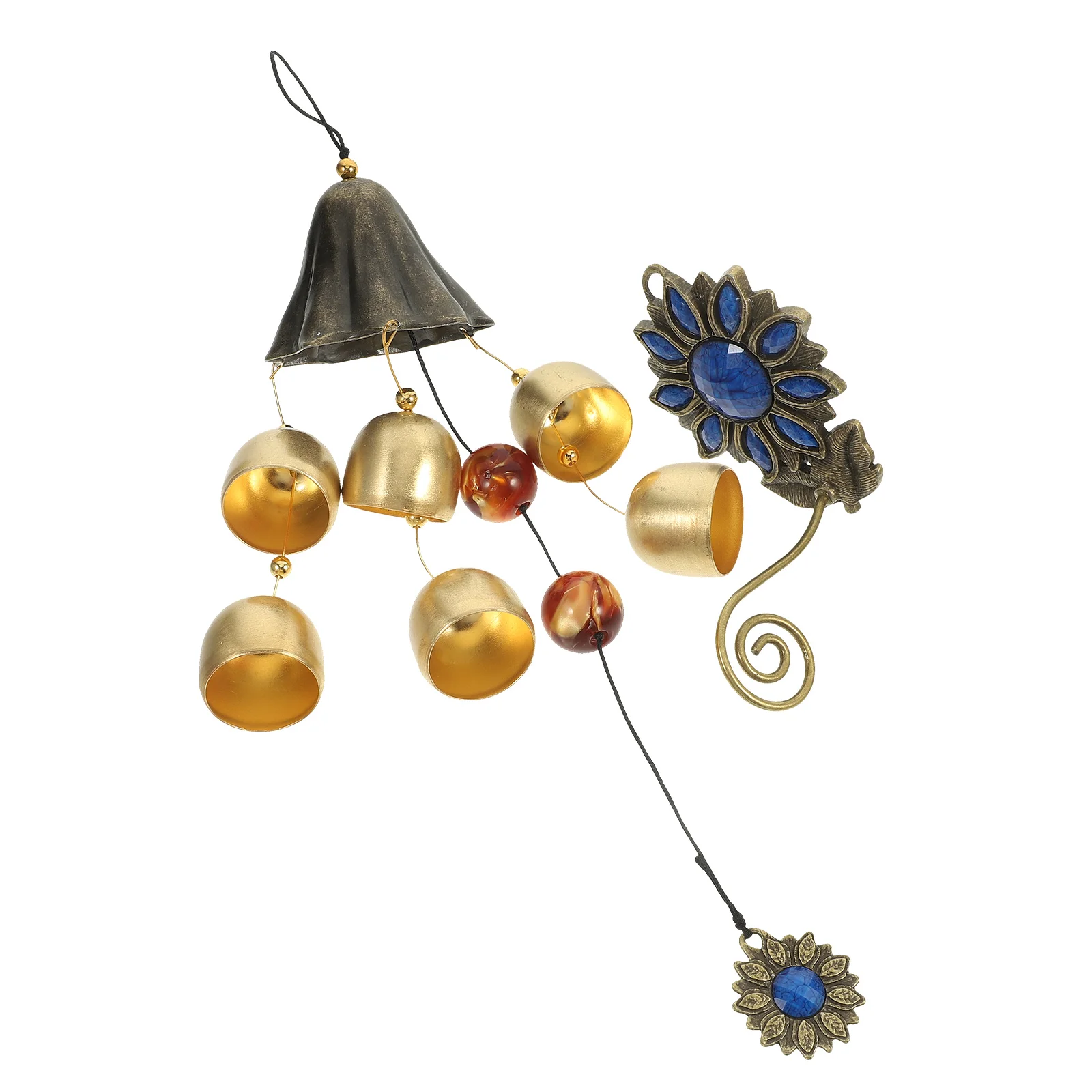 

6 Bells Blue Retro Wind Chime Pendant Zinc Alloy Crystal Lightweight Decorative Hanging Bell Ornament Home Accessories