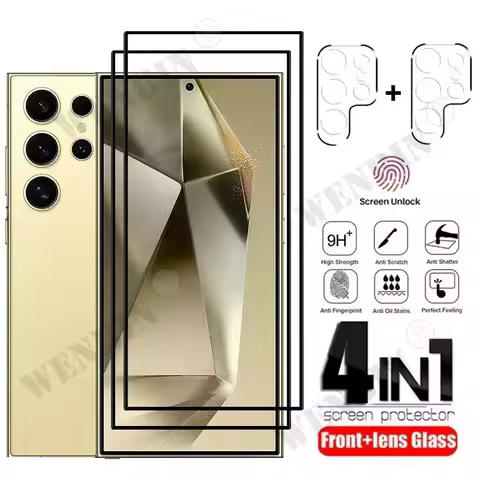4 in 1 For Samsung S25 S24 S23 S22 Ultra Plus FE A56 A55 A36 A35 A16 9HD Screen Protector Full Protective Glass+lens protector