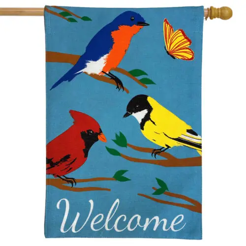 Wildbirds Spring Burlap House Flag Welcome Cardinals Finches 28