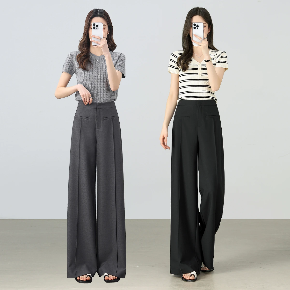 SENTUBILA 2025 Women's High Waist Wide Leg Pants Lip-Shaped Pocket Detail Office Women Trousers High Quality Clothing 152K80371