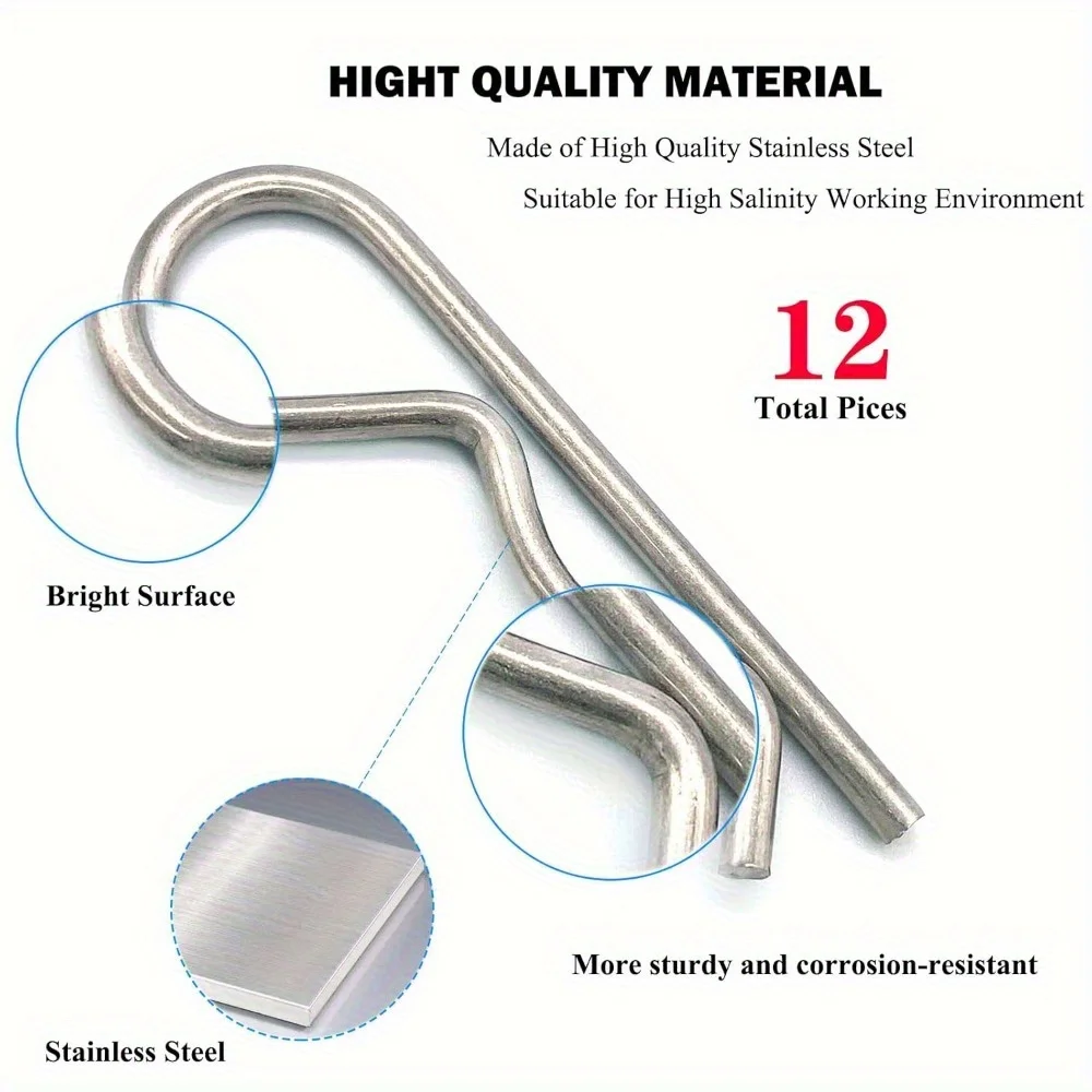 12PCS, 304 Stainless Steel Stool Nail R-Clip, Anti-Corrosion and Rust Proof, Industrial Fixed Trailer Locking System Accessories image 3