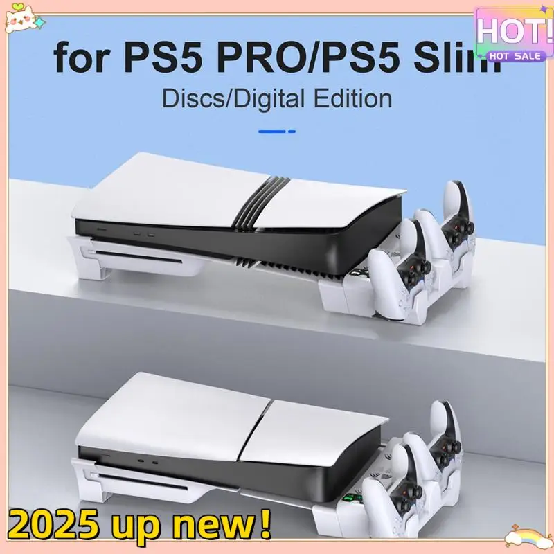 

Нежная текстура для станции PS5 Slim/PS5 Pro с 3-уровневыми охлаждающими вентиляторами, док-станция, аксессуары для PS5, зарядная станция для контроллера