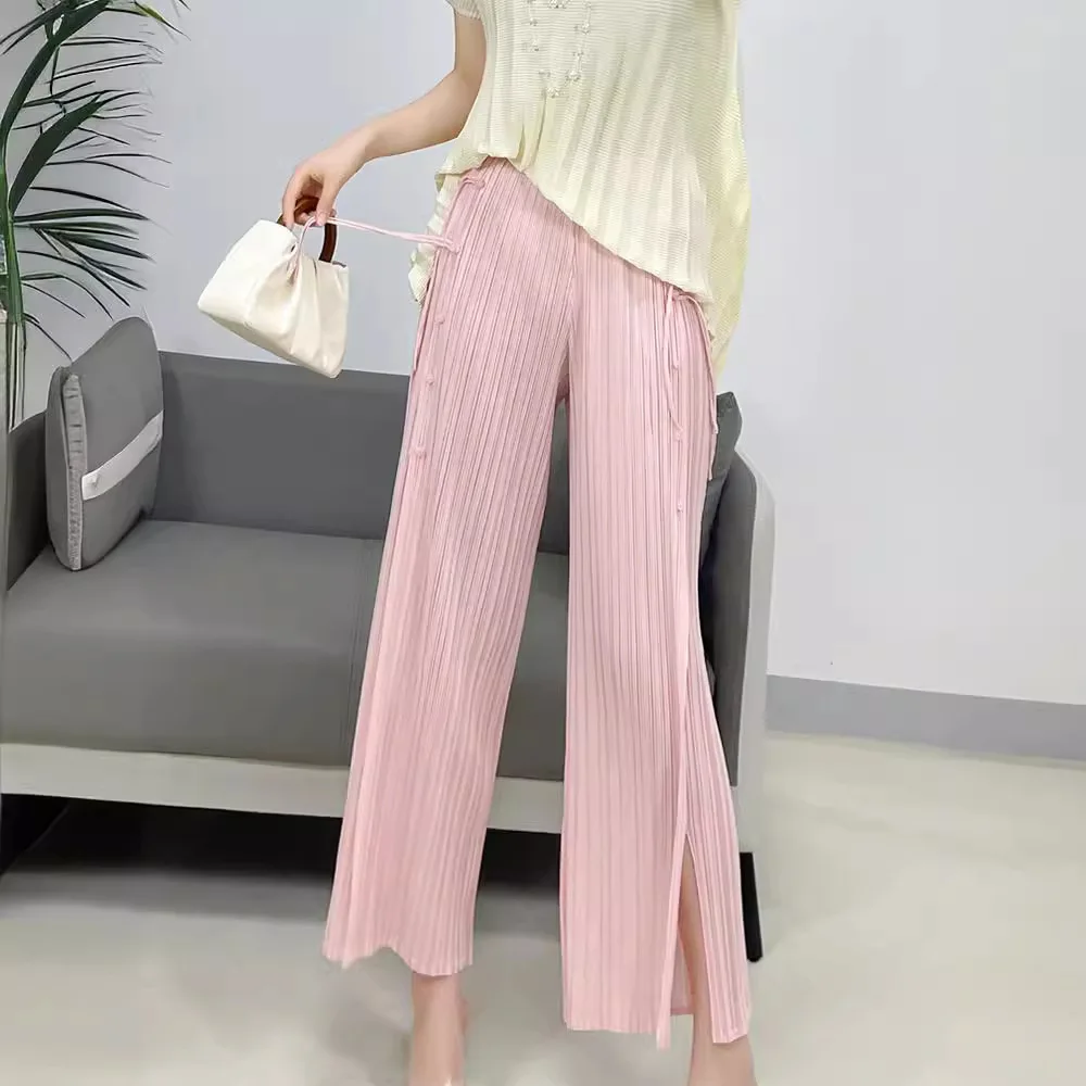 Miyake Pleated 2024 Summer New Style Nine-point Pants Chinese Style Buckle Casual Pants Women's Versatile High-end Women's Pants