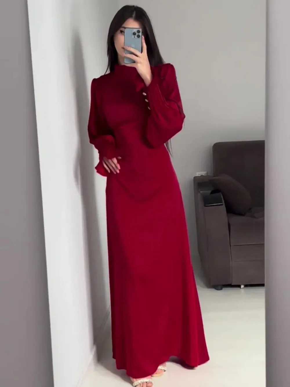 Abaya-Robe longue musulmane en satin pour femme, coupe couvertes, manches pétales, robes de soirée marocaines, ramadan, islam, dubaï, arabe,