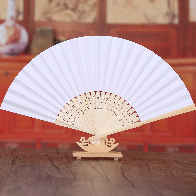White Pink Chinese Folding Hand Fan 8 Inch Mini Bamboo Paper Fan for Wedding Cosplay Kids DIY Decoration Photography Props
