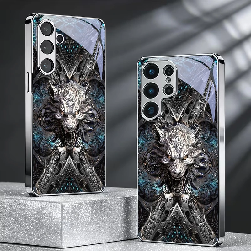 Stern Fantasy Metal Wolf Electroplated Silver Phone Case For Samsung A34 A54 A15 A35 A55 A06 A16 A36 A56 A07 A17 A37 A57 Cover