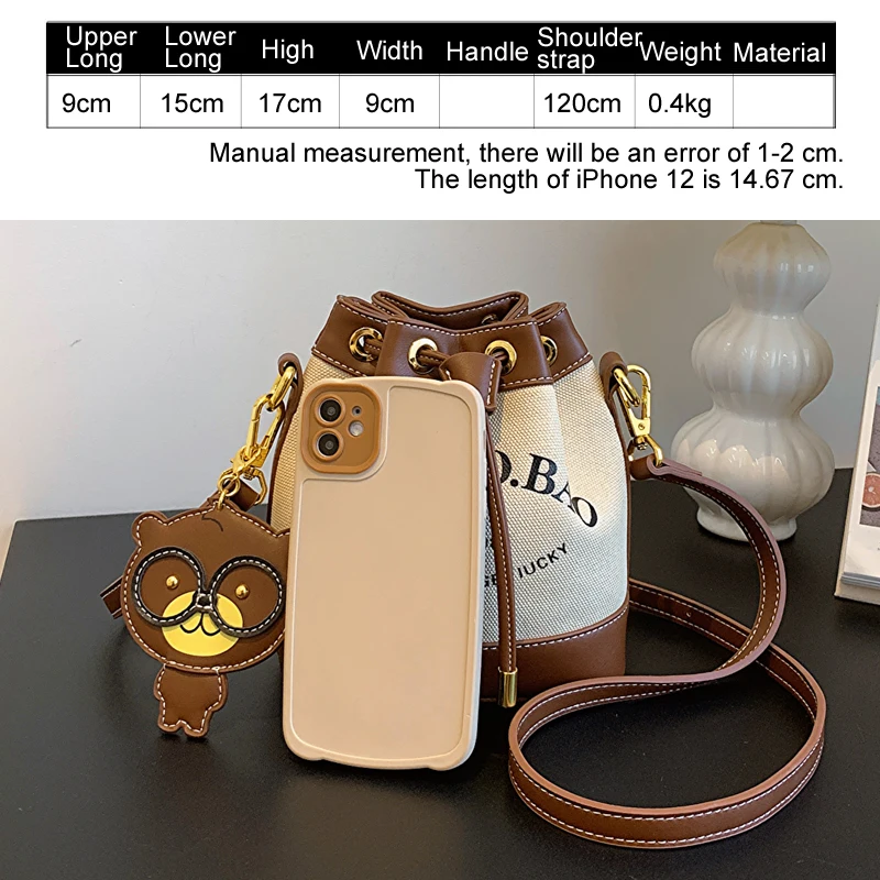 classic bucket handbag for women Bear pendant women's bag 2023 fashion women shoulder bag drawstring crossbody messenger bag