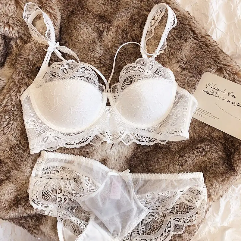 MOYISU Sexy krajková podprsenka Bralette Set pro malá poprsí, francouzský design, odnímatelná ramínka s tenkými push-up vycpávkami, měkký návlek na podprsenku s kosticemi, top AB - náhled 4