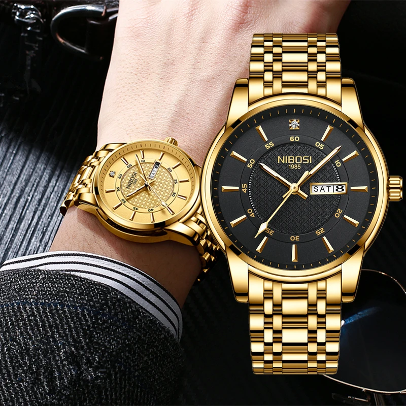 

NIBOSI Analog Quartz Men Watches Top Brand Diamond Men's Watch Auto Week-Date Stainless Steel Waterproof Business Watch for Men