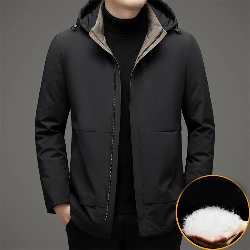 Men's Hooded Down Jacket 2023 Winter New Middle-aged Casual Warm Loose Jacket